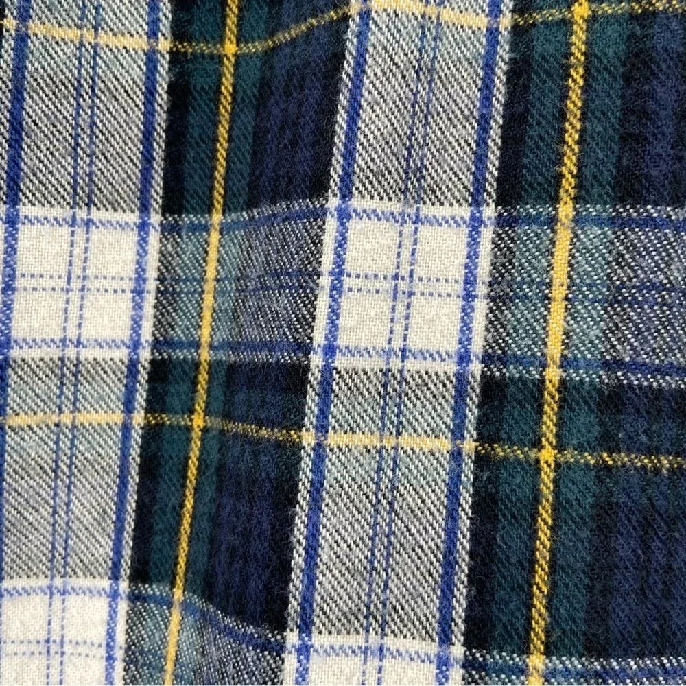 LL Bean Mens Flannel Shirt Large Tall Navy Green Plaid Cotton Button Down 228066